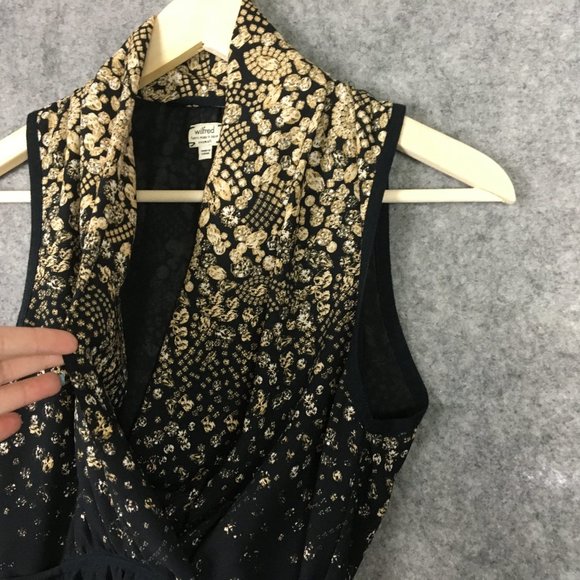 Wilfred Dress XXS Faux Wrap Black Gold Cocktail Evening Semi Formal Holiday - Picture 5 of 16